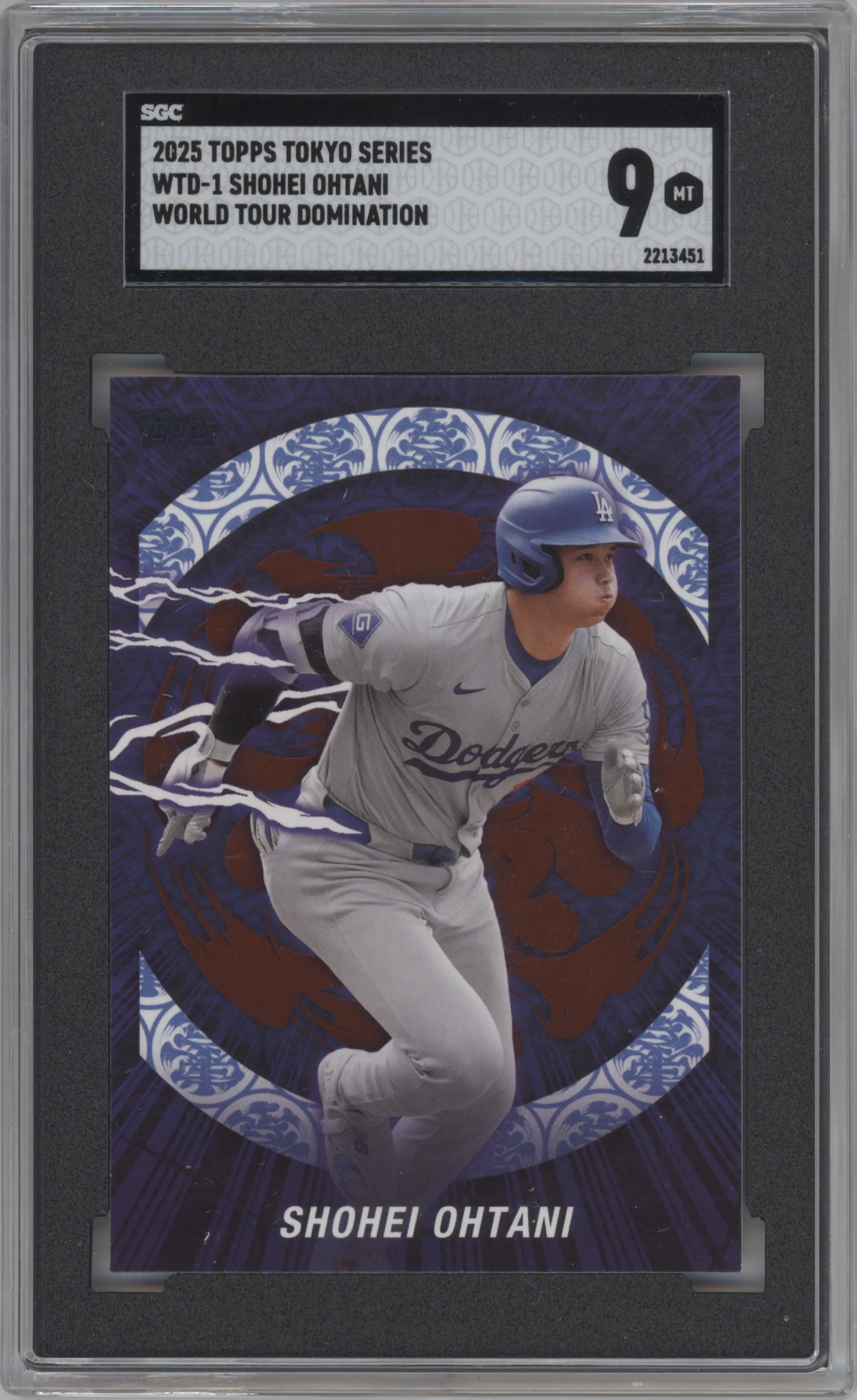 Shohei Ohtani from the 2025 Topps set graded by SGC and given an overall grade of 9.