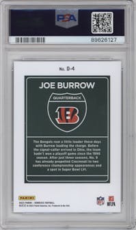 Joe Burrow from the 2023 Panini Donruss set graded by PSA and given an overall grade of 10.