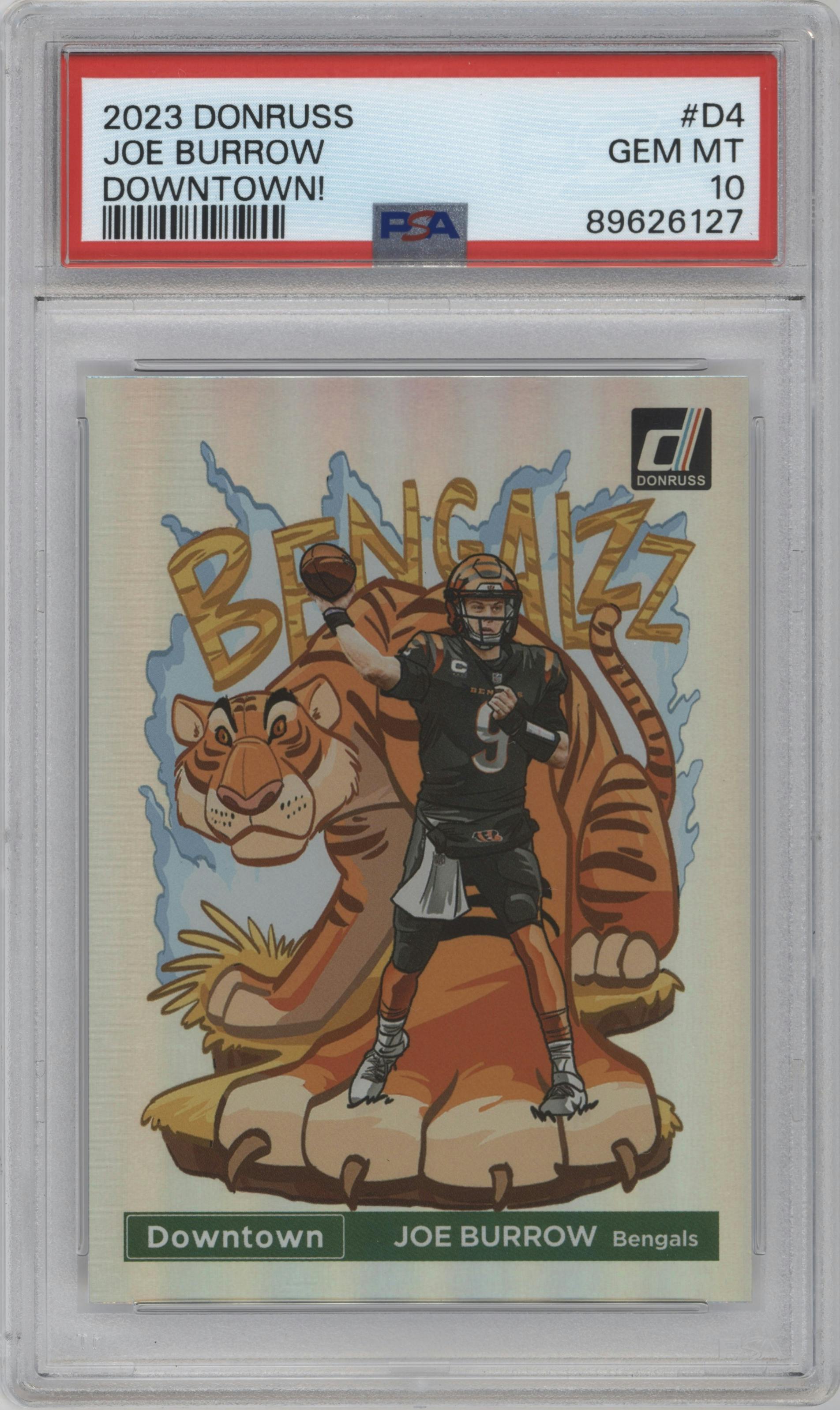 Joe Burrow from the 2023 Panini Donruss set graded by PSA and given an overall grade of 10.