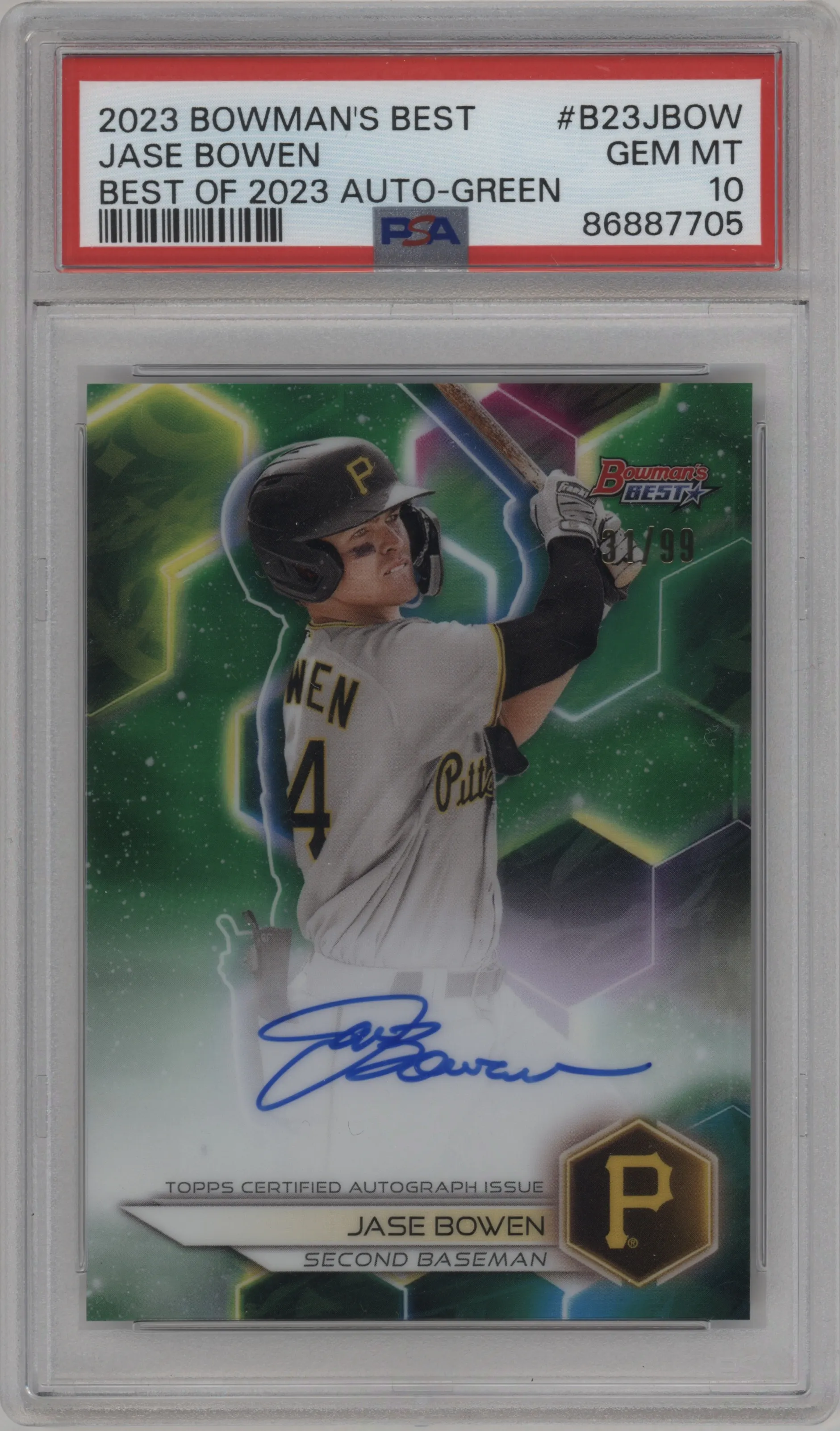2023 Bowman's Best Best of 2023 Auto Jase Bowen Green Refractor PSA 10