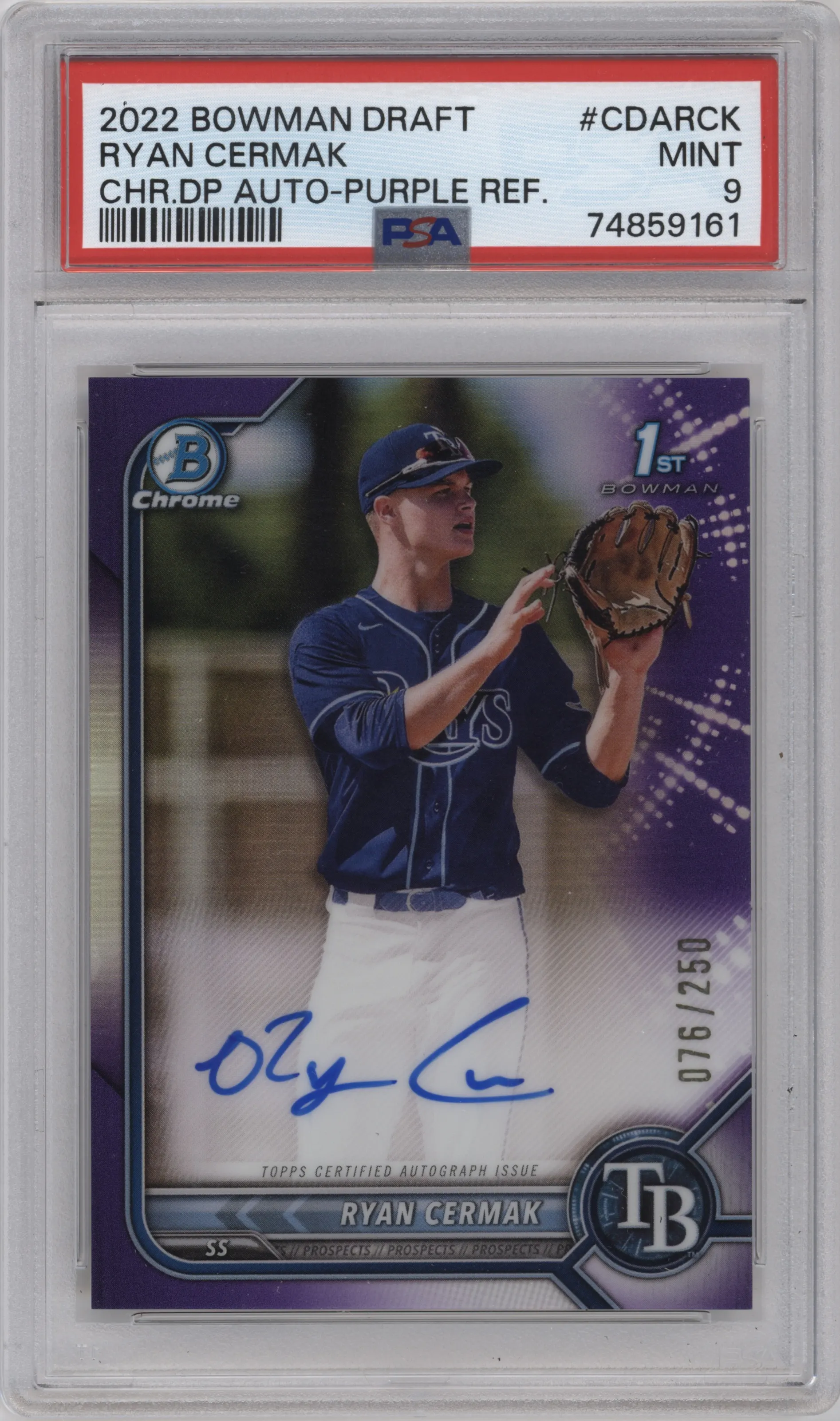 2022 Bowman Draft Chr.DP Auto Ryan Cermak Purple Refractor PSA 9
