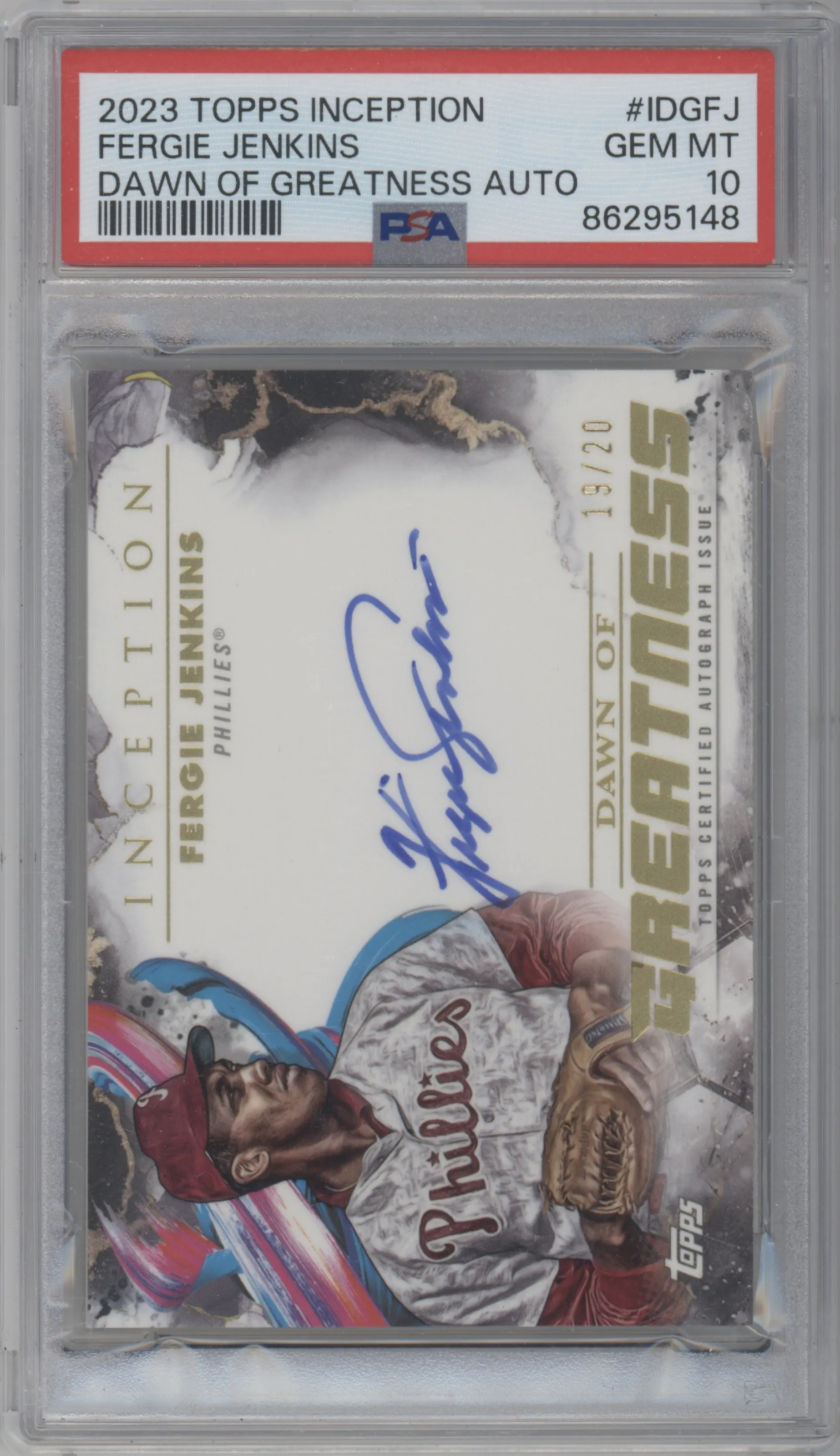 Fergie Jenkins from the 2023 Topps Inception set graded by PSA and given an overall grade of 10.