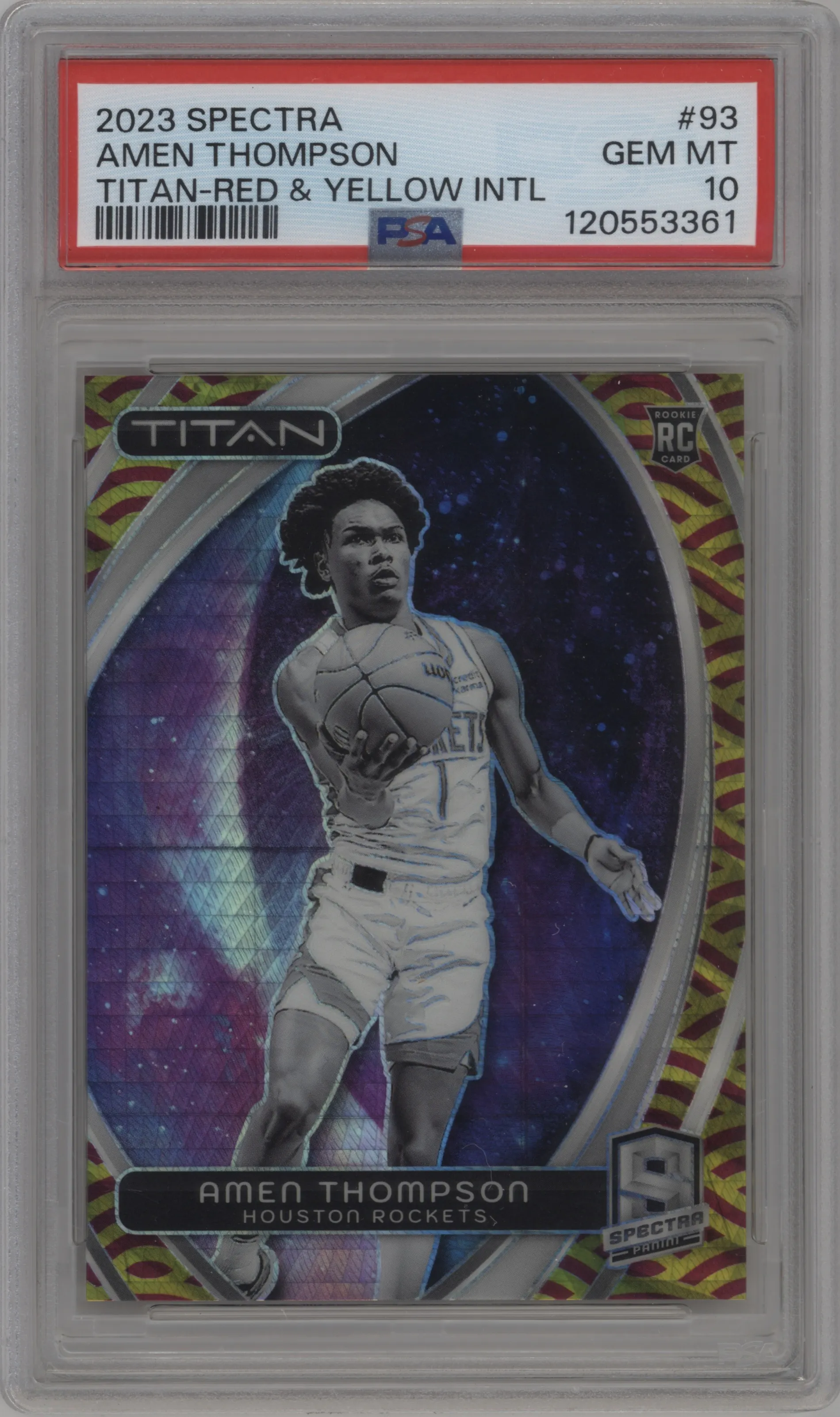 2023 Panini Spectra Titan Amen Thompson Red and Yellow International #93 PSA 10