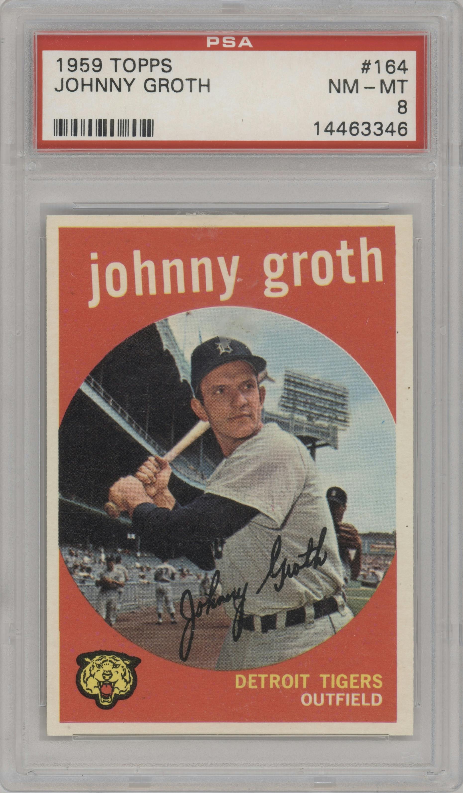 Johnny Groth from the 1959 Topps set graded by PSA and given an overall grade of 8.