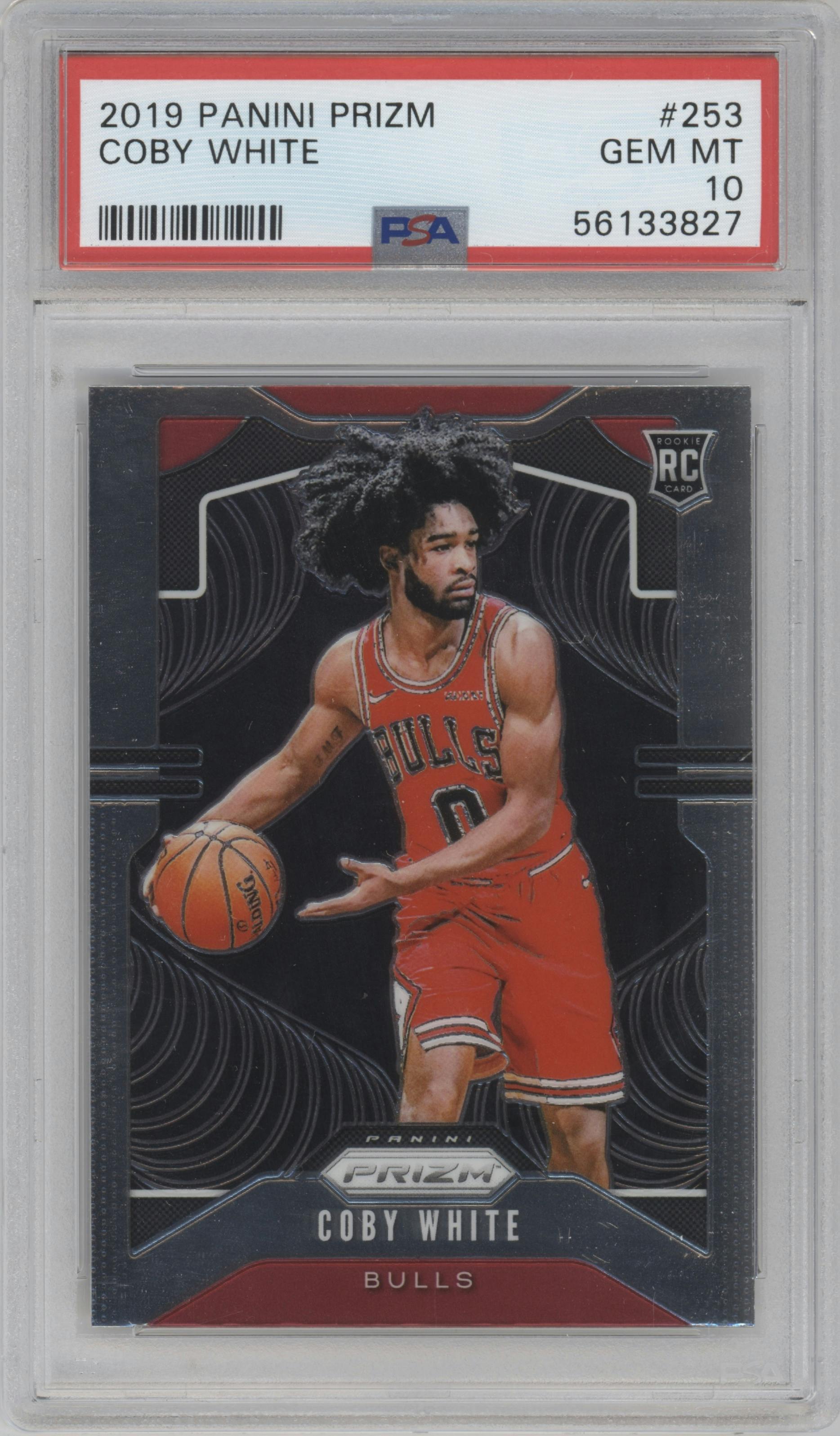 Coby White from the 2019-20 Panini Prizm set graded by PSA and given an overall grade of 10.