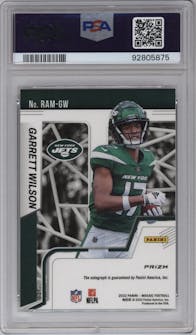 Garrett Wilson from the 2022 Panini Mosaic set featuring a Red Mosaic parallel graded by PSA and given an overall grade of 10.