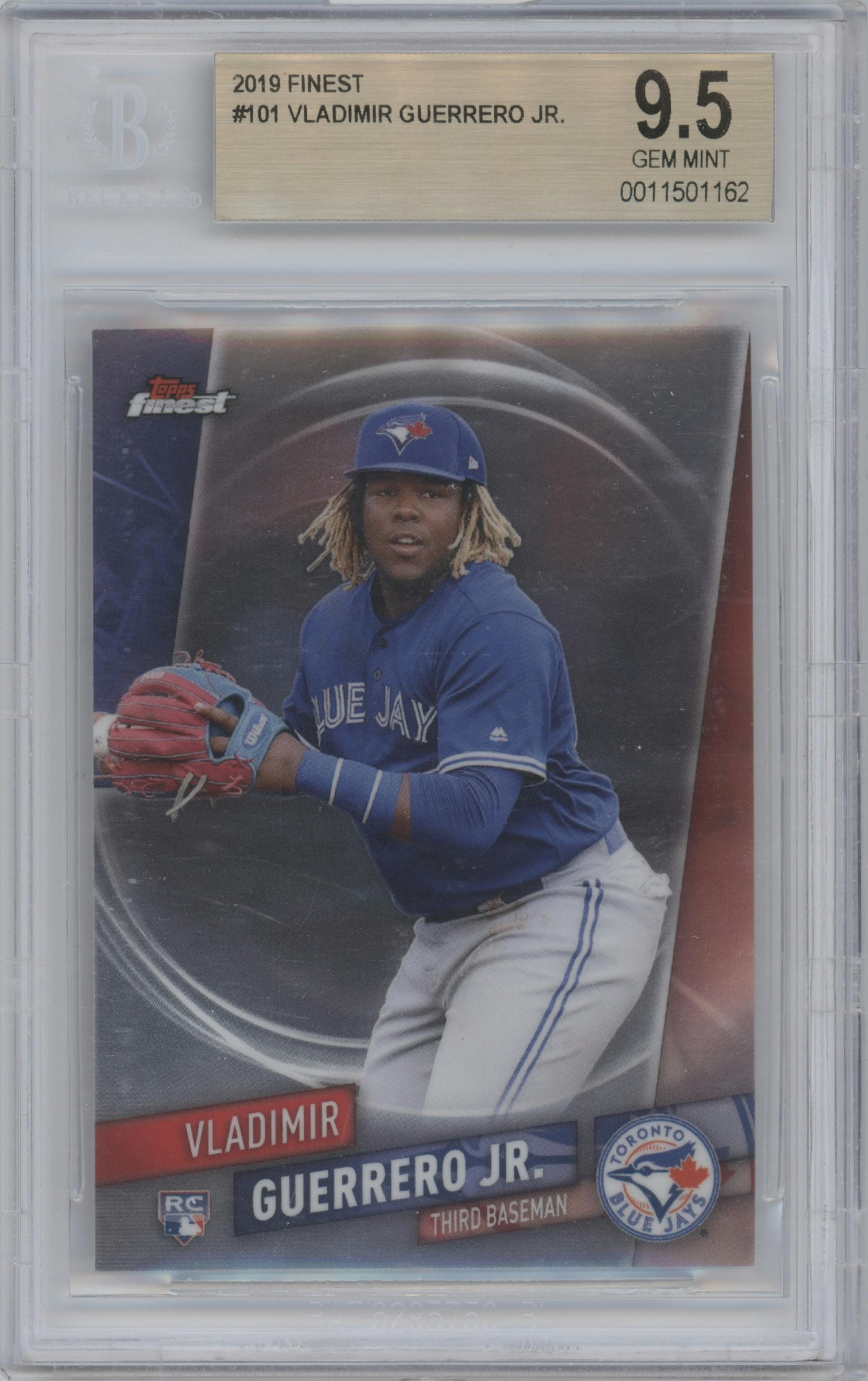 Vladimir Guerrero Jr. from the 2019 Topps Finest  set graded by Beckett and given an overall grade of 9.5.