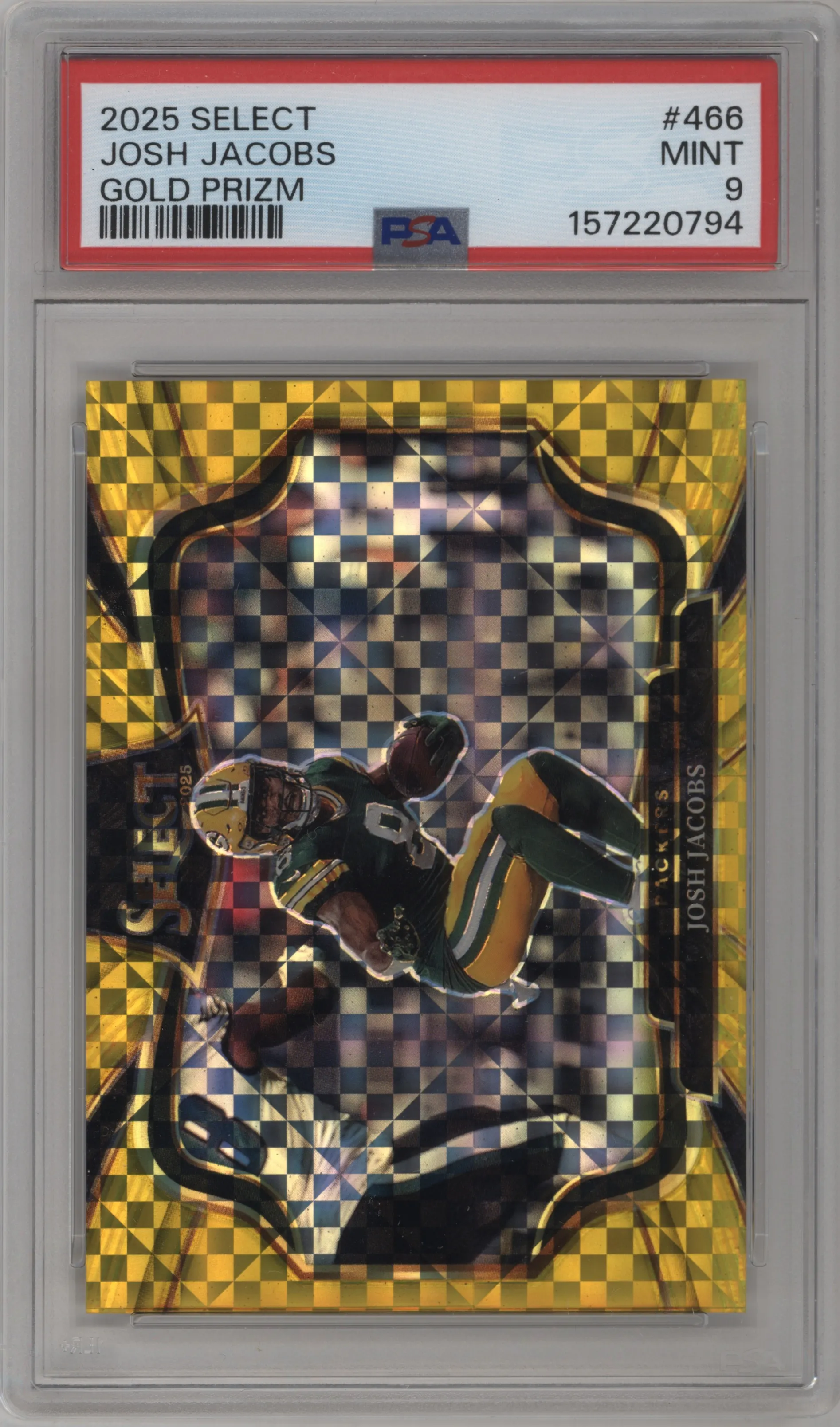 2025 Panini Select Field Lvl. Josh Jacobs Gold Prizm #466 PSA 9