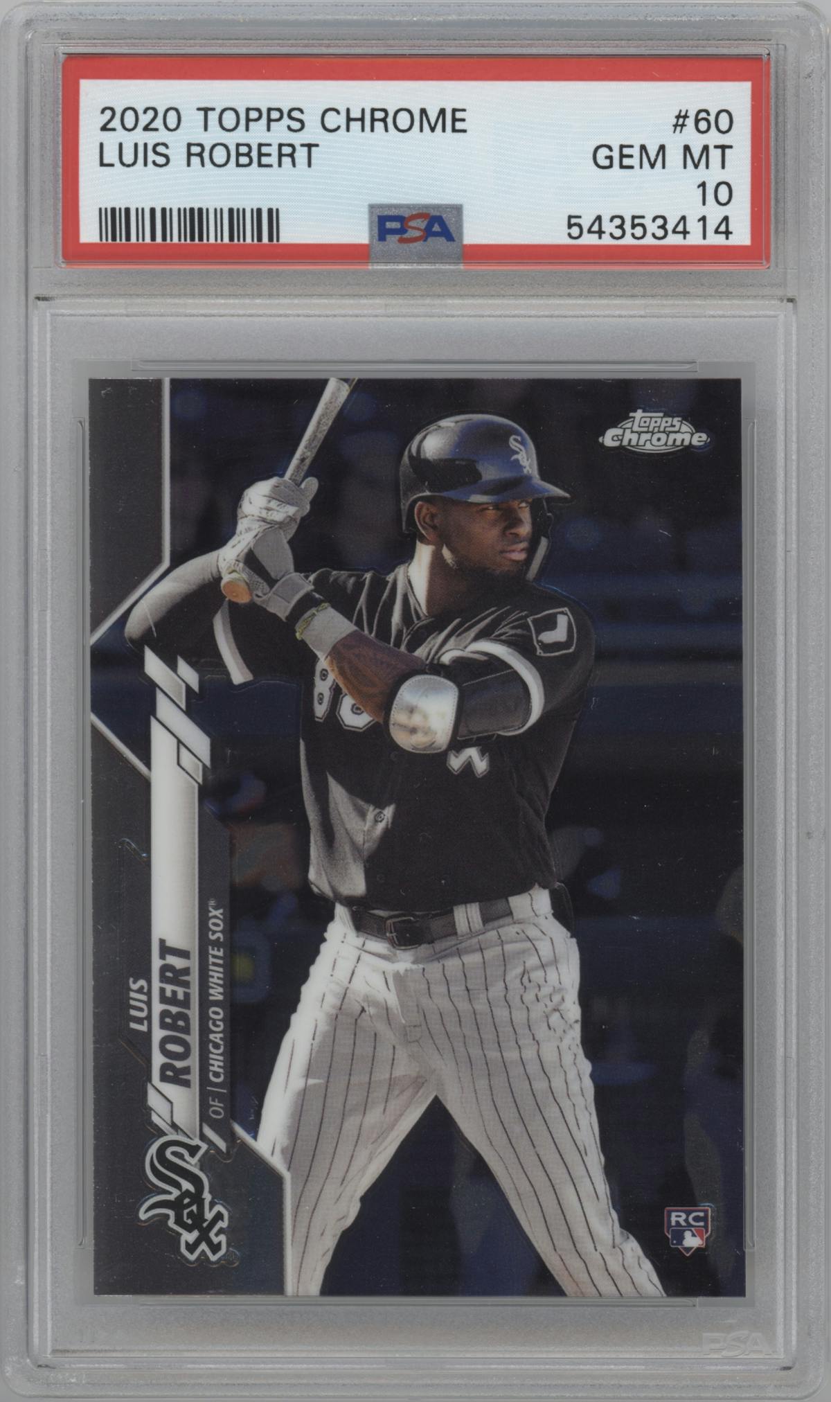 Luis Robert from the 2020 Topps Chrome set graded by PSA and given an overall grade of 10.