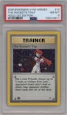 The Rocket's Trap from the 2000 Pokemon GH set graded by PSA and given an overall grade of 8.