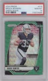 Brock Bowers from the 2024 Panini Prizm set featuring a Green Wave parallel graded by PSA and given an overall grade of 10.