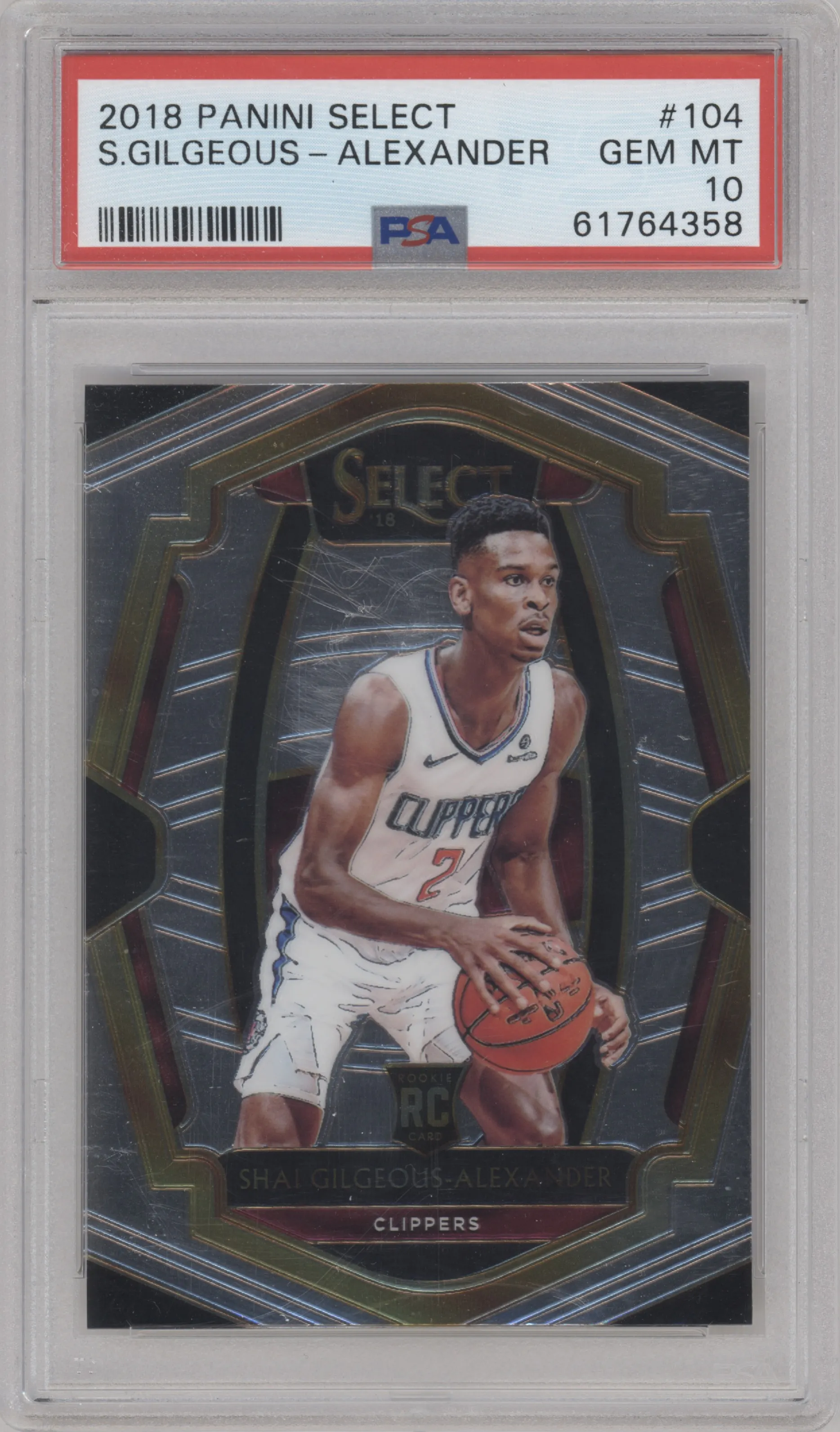 Shai Gilgeous-Alexander from the 2018-19 Panini Select  set graded by PSA and given an overall grade of 10.