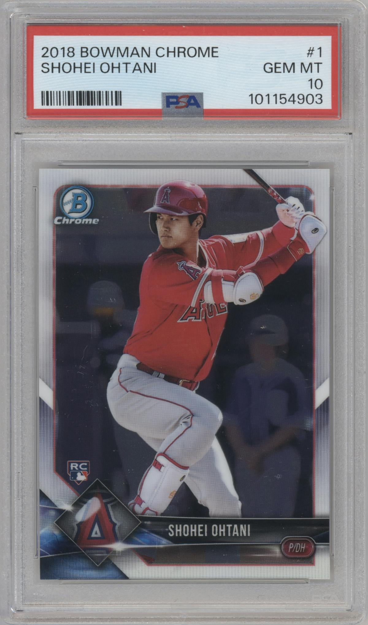 Shohei Ohtani from the 2018 Bowman Chrome set graded by PSA and given an overall grade of 10.