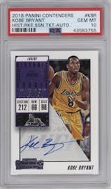 Kobe Bryant from the 2018-19 Panini Contenders set graded by PSA and given an overall grade of 10.