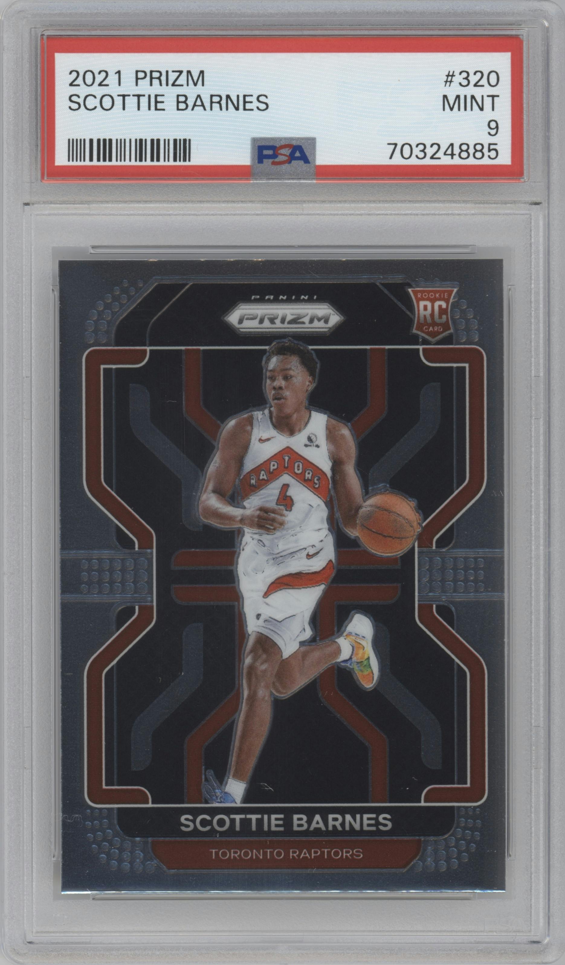 Scottie Barnes from the 2021-22 Panini Prizm  set graded by PSA and given an overall grade of 9.