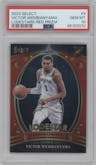 Victor Wembanyama from the 2023-24 Panini Select  set featuring a Red Prizm parallel graded by PSA and given an overall grade of 10.