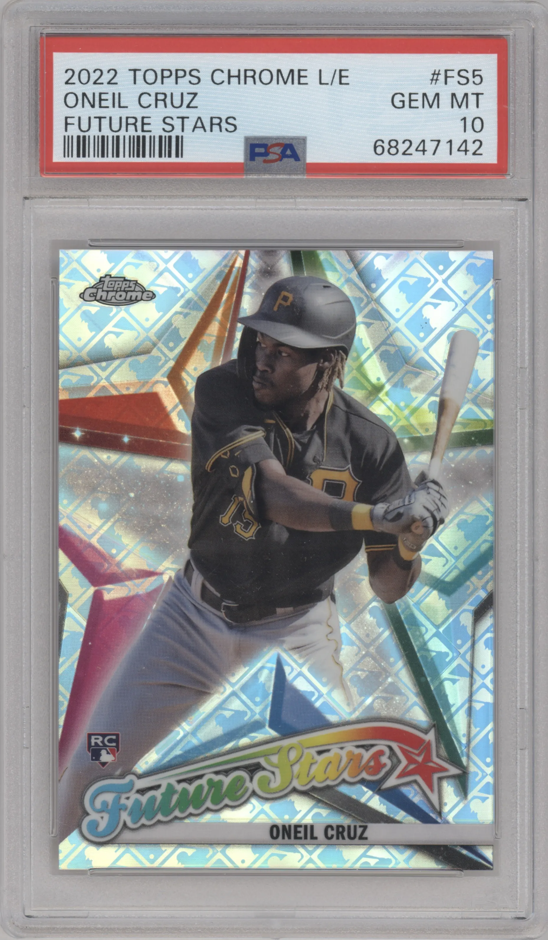 Oneil Cruz from the 2022 Topps Chrome Logofractor set graded by PSA and given an overall grade of 10.
