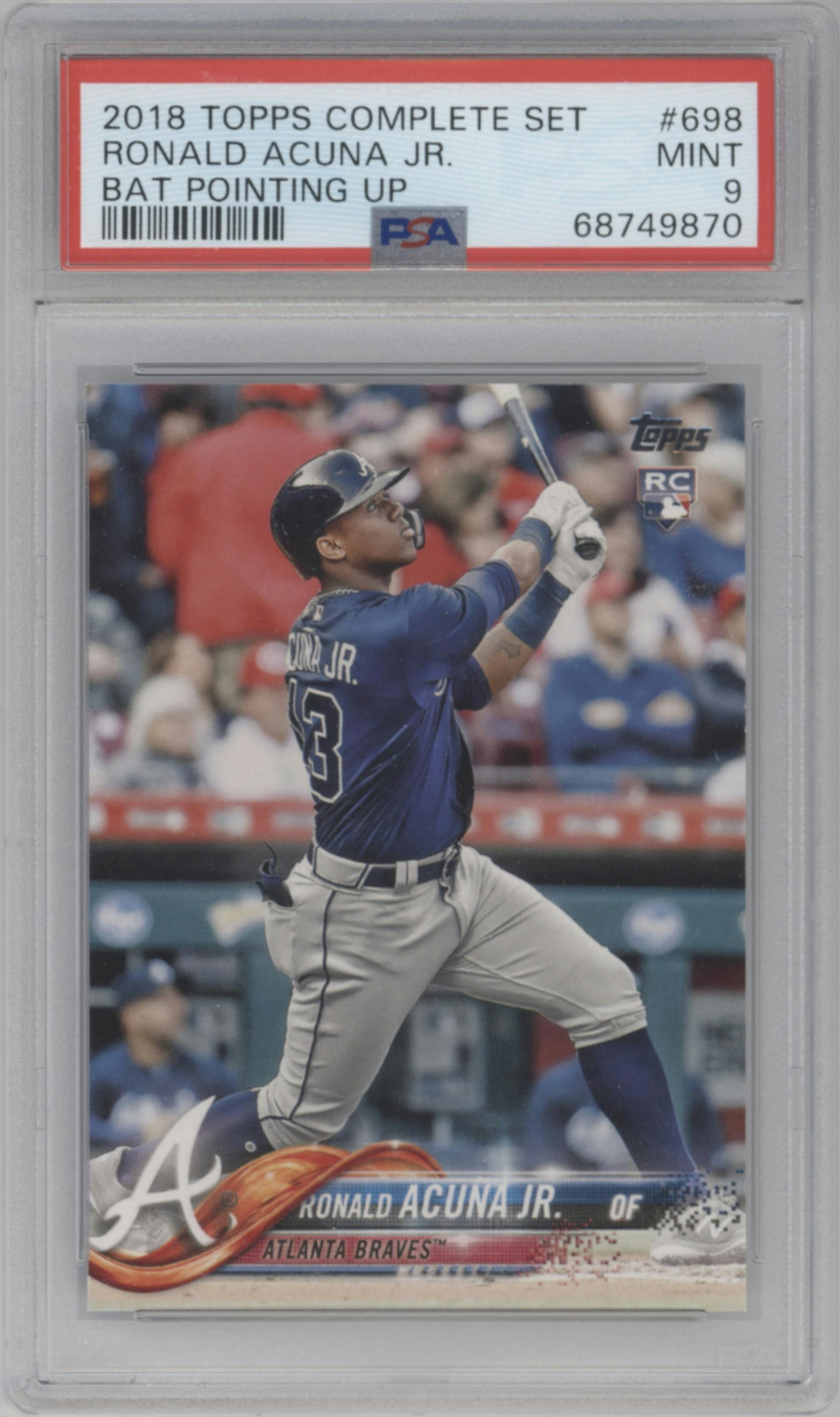 Ronald Acuna Jr. from the 2018 Topps Complete Set set graded by PSA and given an overall grade of 9.
