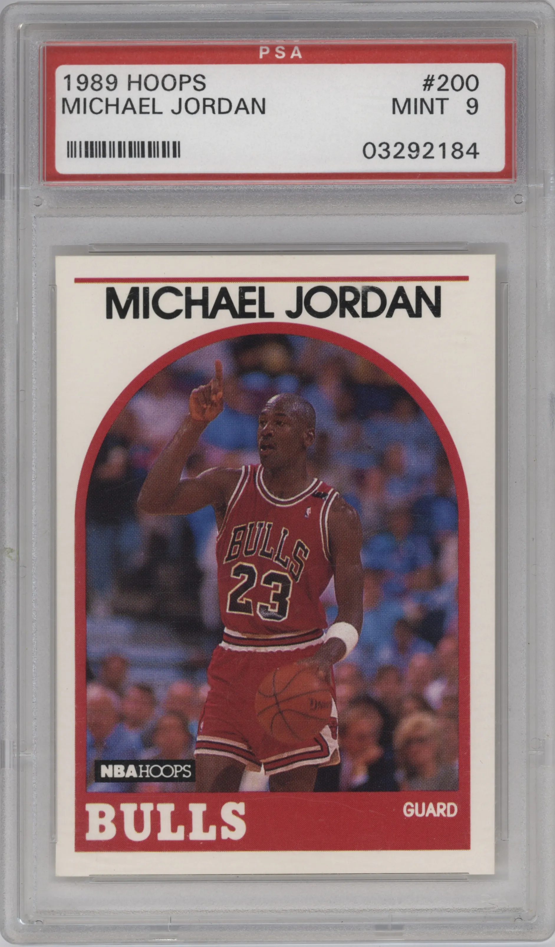 Michael Jordan  from the 1989-90 NBA Hoops  set graded by PSA and given an overall grade of 9.