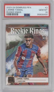 Lamine Yamal from the 2023-24 Panini Donruss set graded by PSA and given an overall grade of 10.