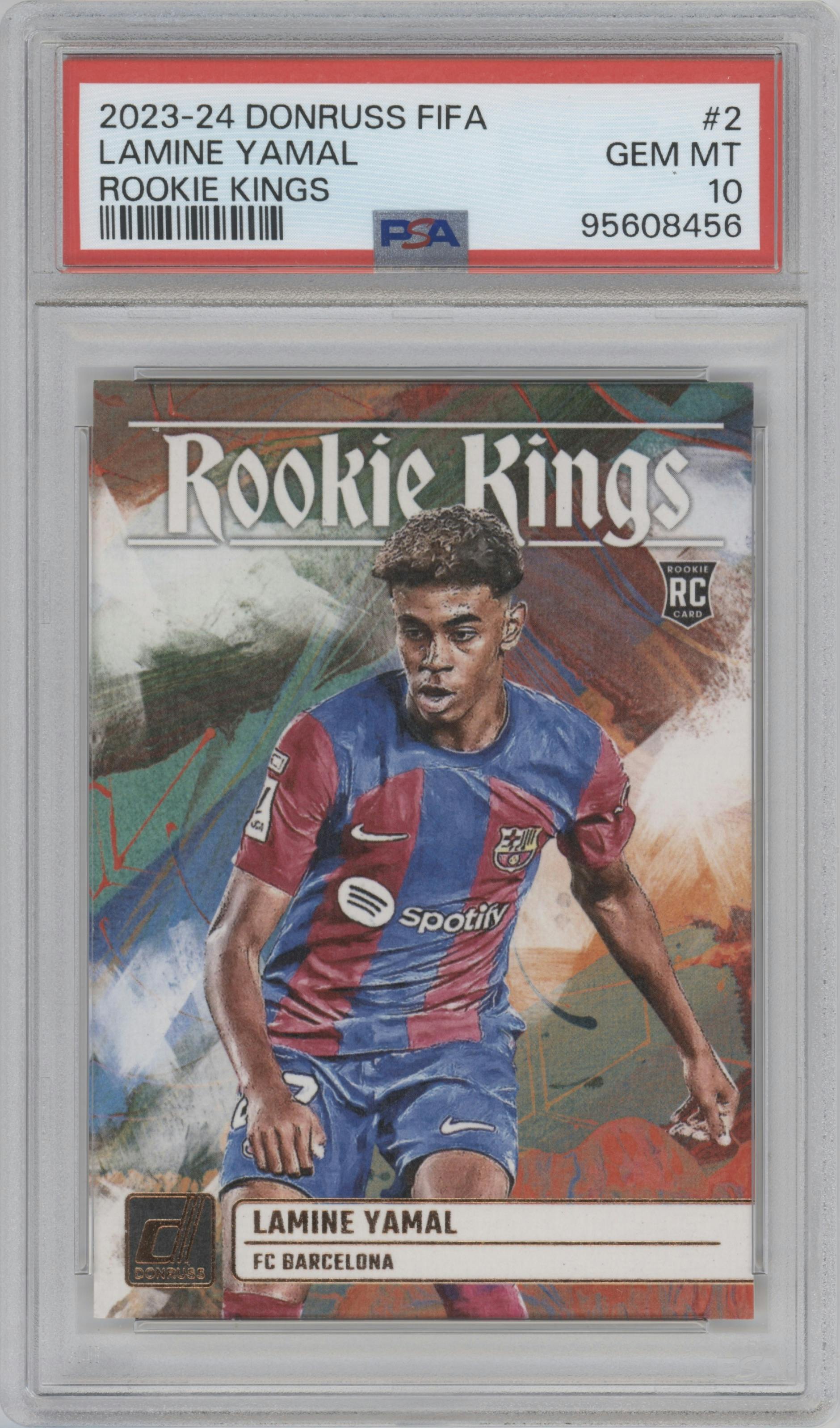 Lamine Yamal from the 2023-24 Panini Donruss set graded by PSA and given an overall grade of 10.