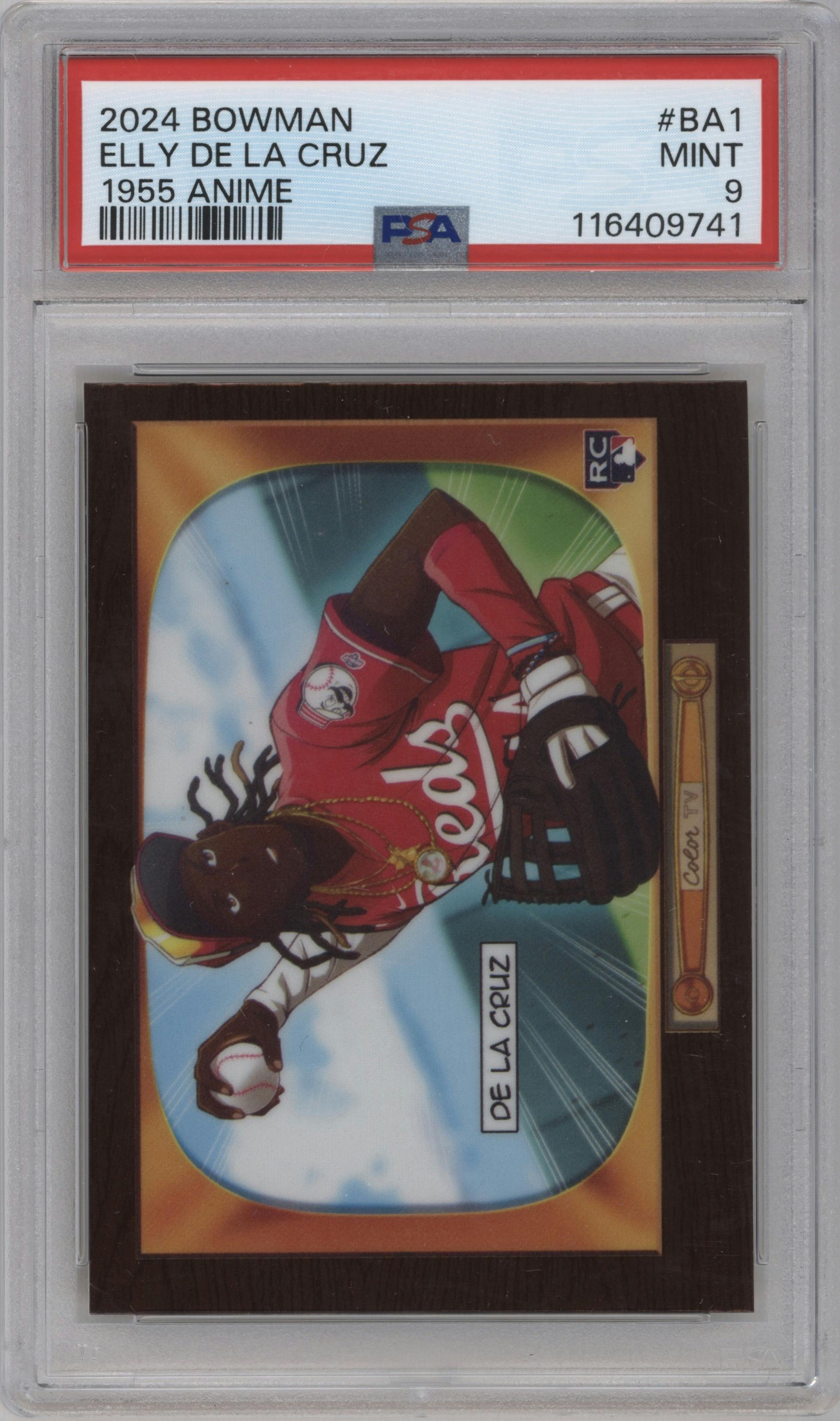 Elly De La Cruz from the 2024 Bowman set graded by PSA and given an overall grade of 9.