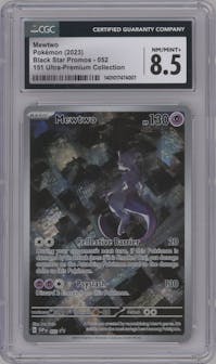 Mewtwo from the 2023 Pokemon SV set featuring a Ultra Premium Collection parallel graded by CSG and given an overall grade of 8.5.