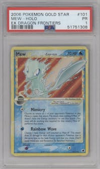 Mew Gold Star from the 2006 Pokemon EX set graded by PSA and given an overall grade of 1.