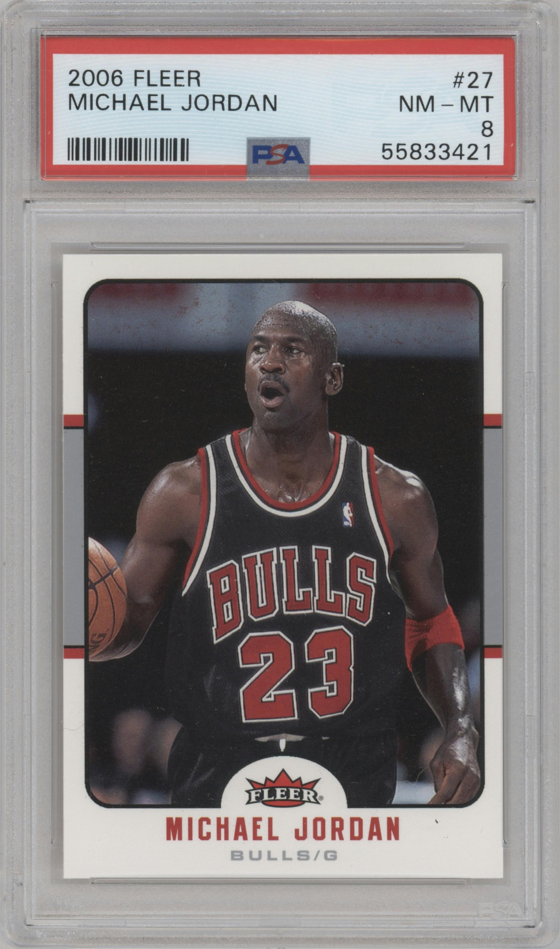 Michael Jordan from the 2006-07 Fleer set graded by PSA and given an overall grade of 8.
