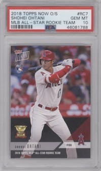 Shohei Ohtani from the 2018-19 Topps Now Offseason set graded by PSA and given an overall grade of 10.