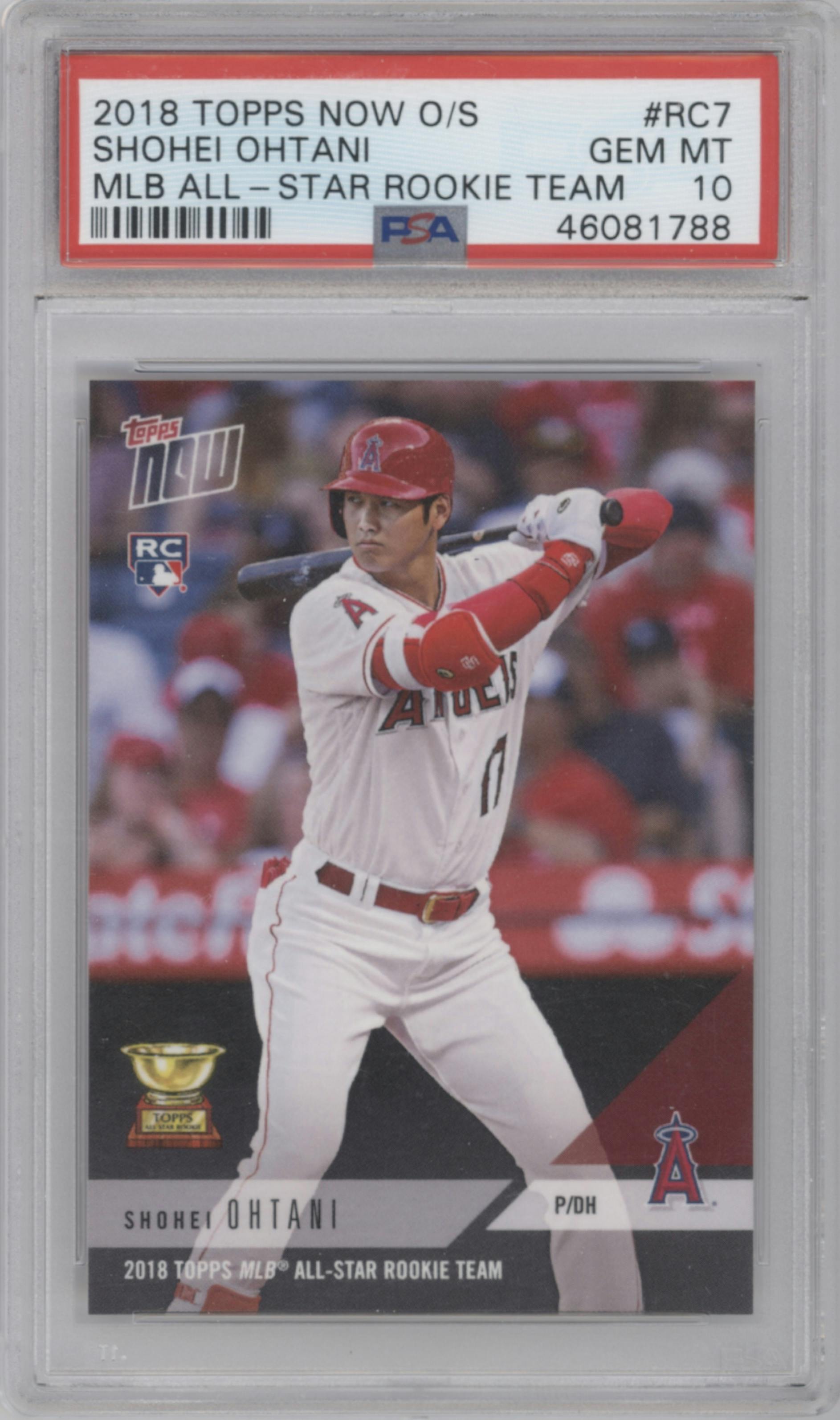 Shohei Ohtani from the 2018-19 Topps Now Offseason set graded by PSA and given an overall grade of 10.