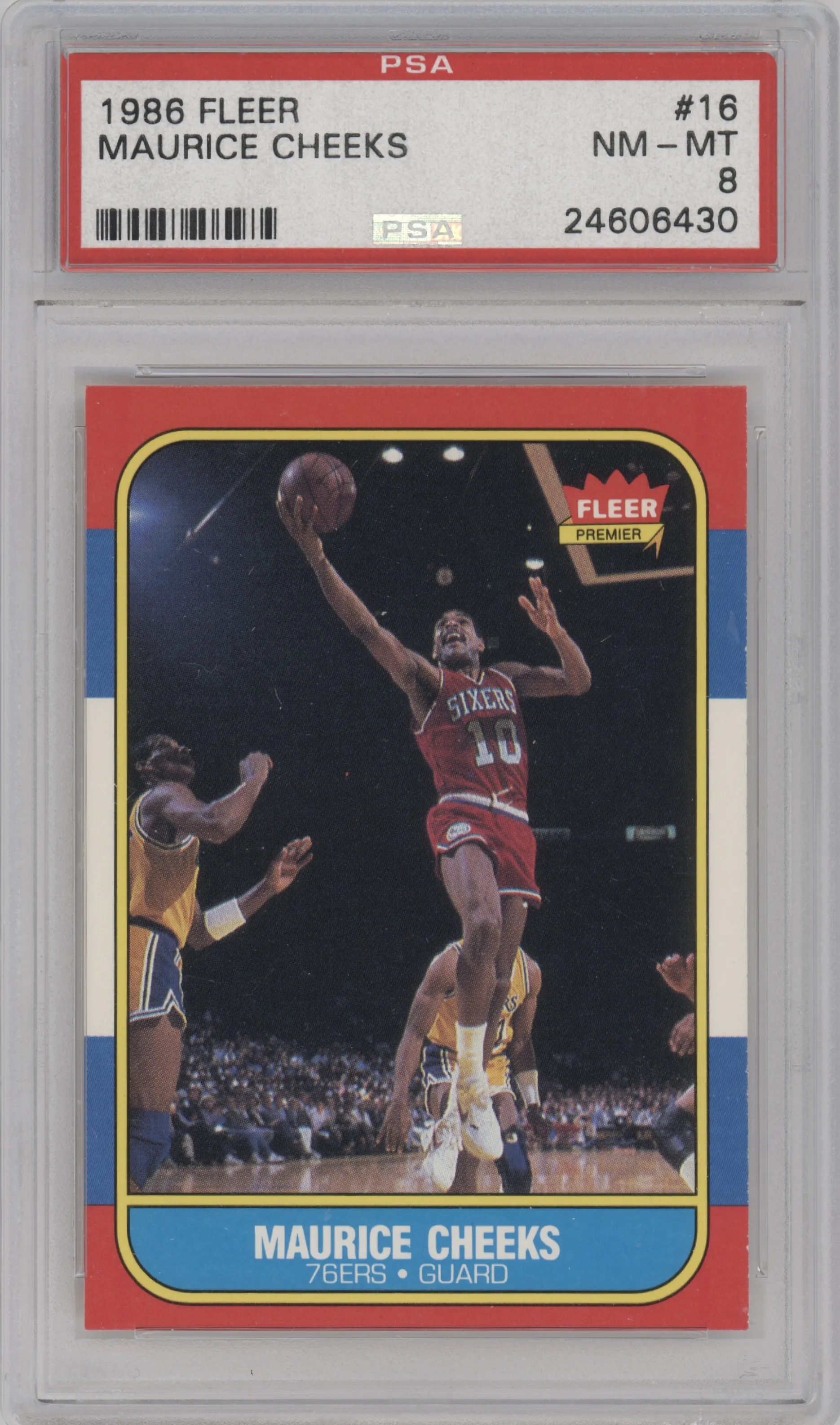Maurice Cheeks from the 1986-87 Fleer set graded by PSA and given an overall grade of 8.