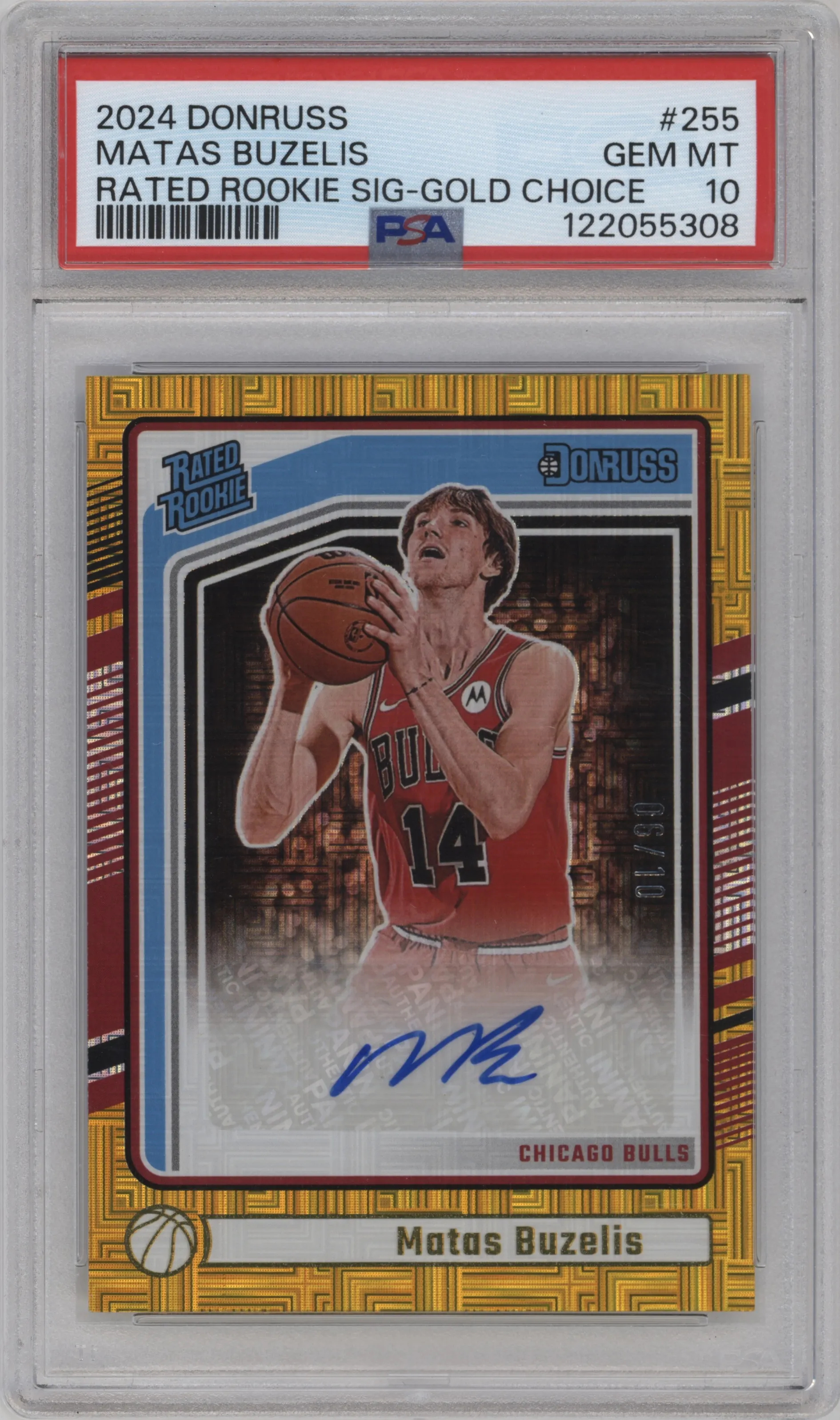 2024 Panini Donruss Rtd.Rke.Sig. Matas Buzelis Choice Gold #255 PSA 10