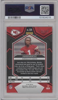 Xavier Worthy from the 2024 Panini Mosaic set featuring a Tessellation parallel graded by PSA and given an overall grade of 10.