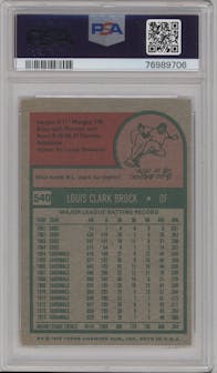 Lou Brock from the 1975 Topps set graded by PSA and given an overall grade of 7.