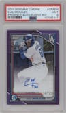 Emil Morales from the 2024 Bowman Chrome set featuring a Purple Refractor parallel graded by PSA and given an overall grade of 9.