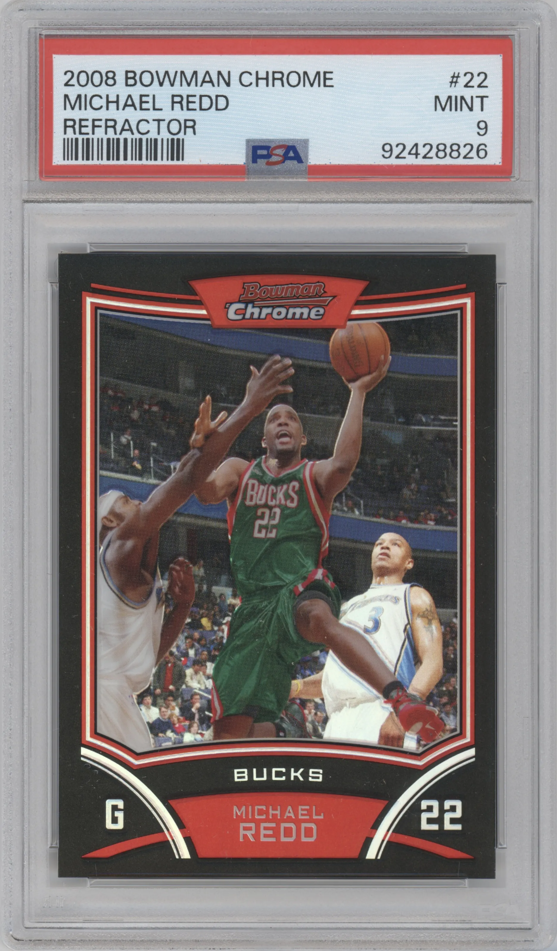 Michael Redd from the 2008-09 Bowman Chrome set featuring a Refractor parallel graded by PSA and given an overall grade of 9.