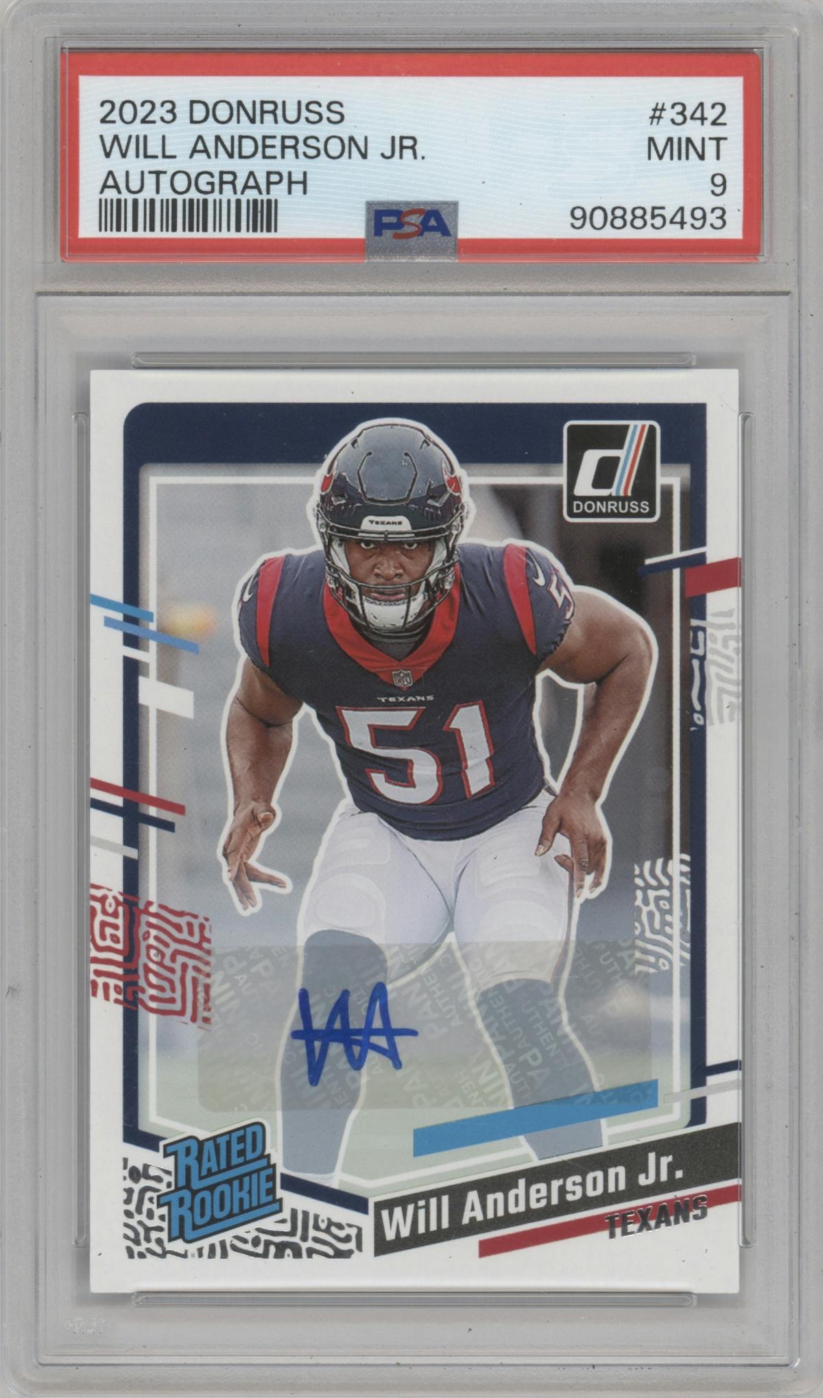 Will Anderson Jr. from the 2023 Panini Donruss set graded by PSA and given an overall grade of 9.