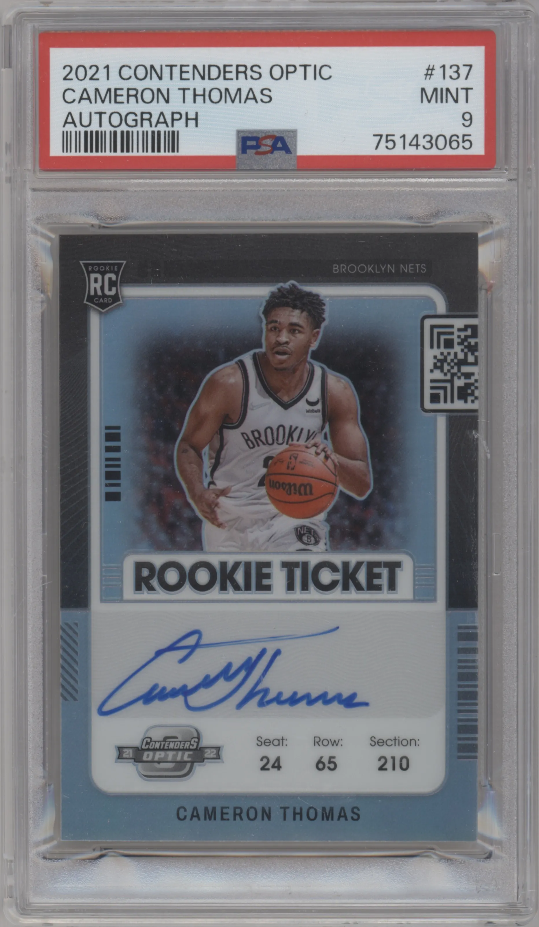 2021 Panini Contenders Optic Rke.Tkt.Auto Cameron Thomas PSA 9