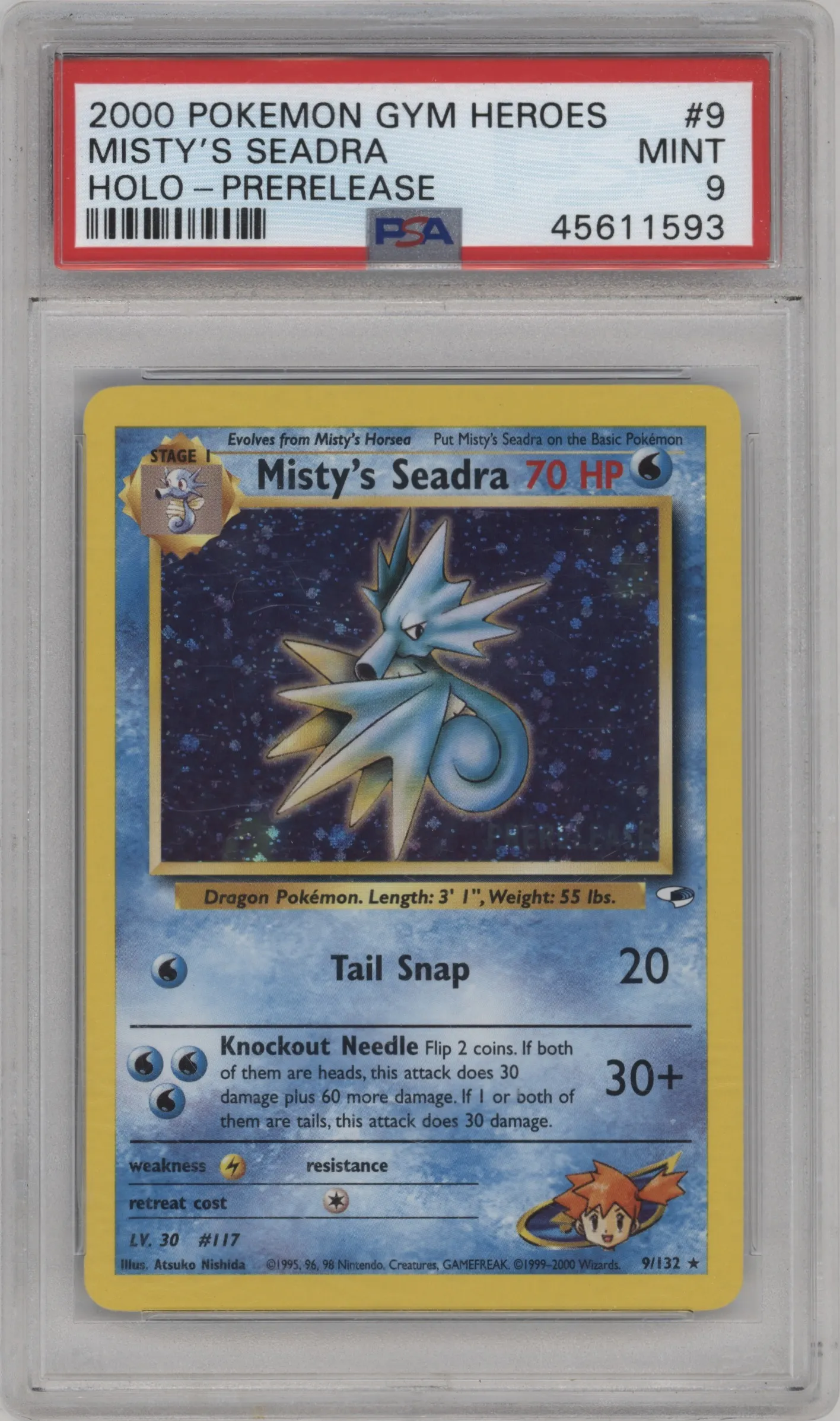 2000 Pokemon GH Gym Heroes Misty's Seadra Pre-Release PSA 9