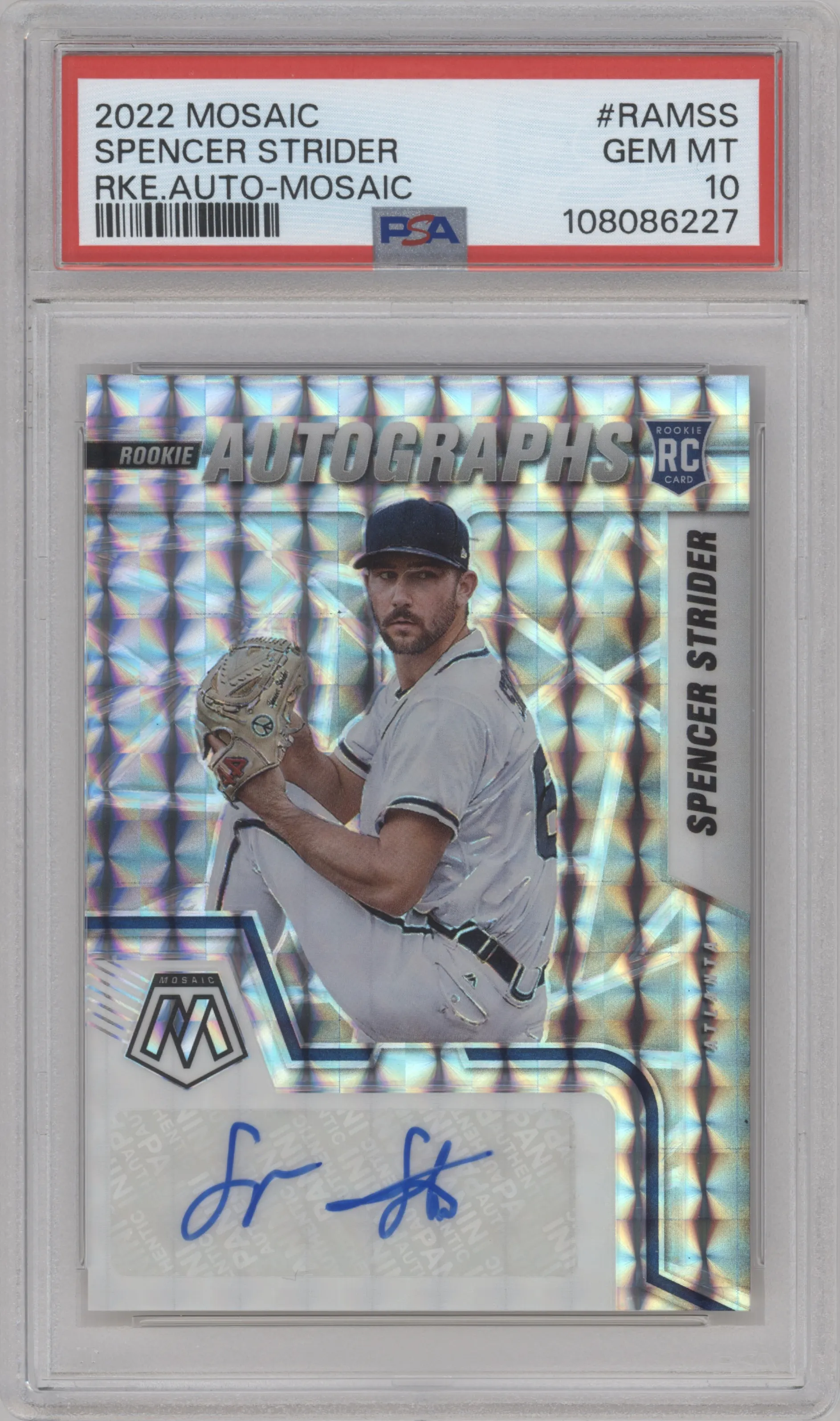 2022 Panini Mosaic Rke.Auto Spencer Strider Mosaic PSA 10