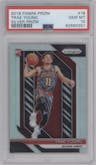 Trae Young from the 2018-19 Panini Prizm set featuring a Silver Prizm parallel graded by PSA and given an overall grade of 10.