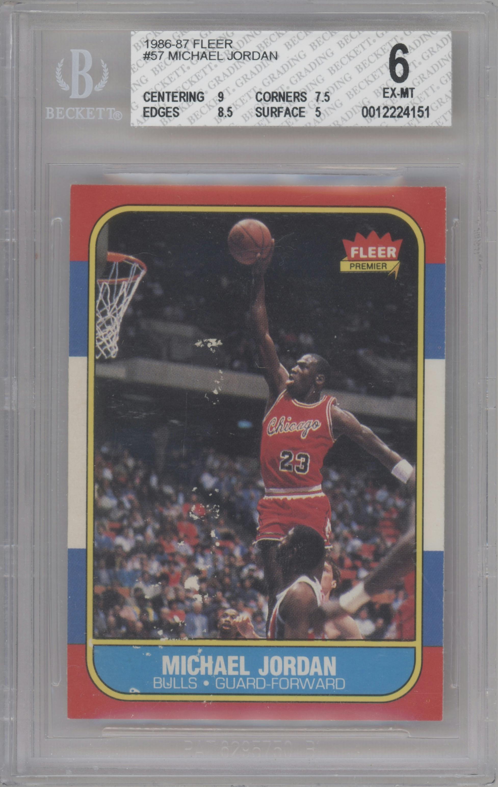 Michael Jordan from the 1986-87 Fleer set graded by Beckett and given an overall grade of 6.
