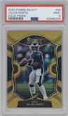 Jalen Hurts from the 2020 Panini Select set featuring a Gold Prizm parallel graded by PSA and given an overall grade of 9.