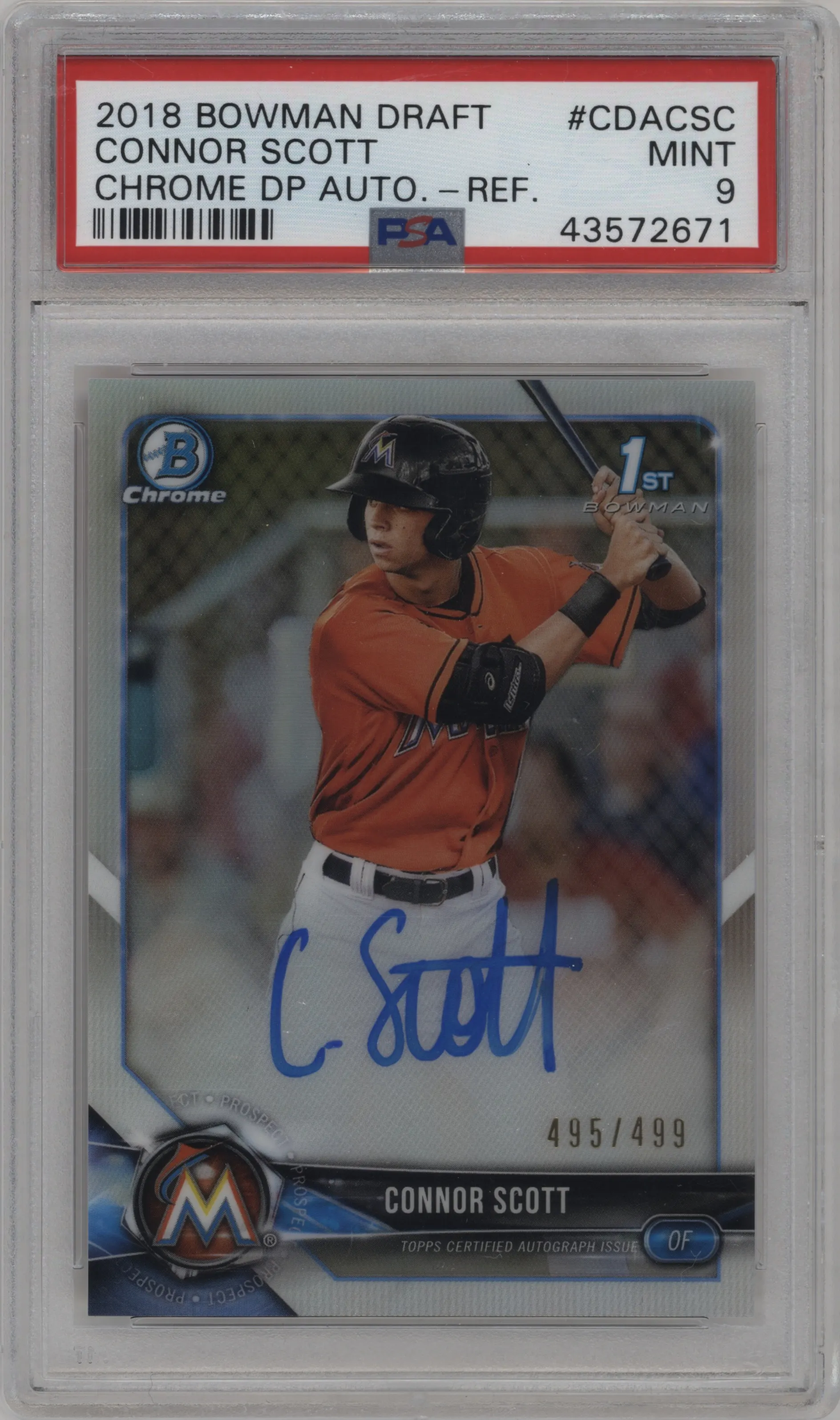 2018 Bowman Draft Chr.DP Auto Connor Scott Refractor PSA 9
