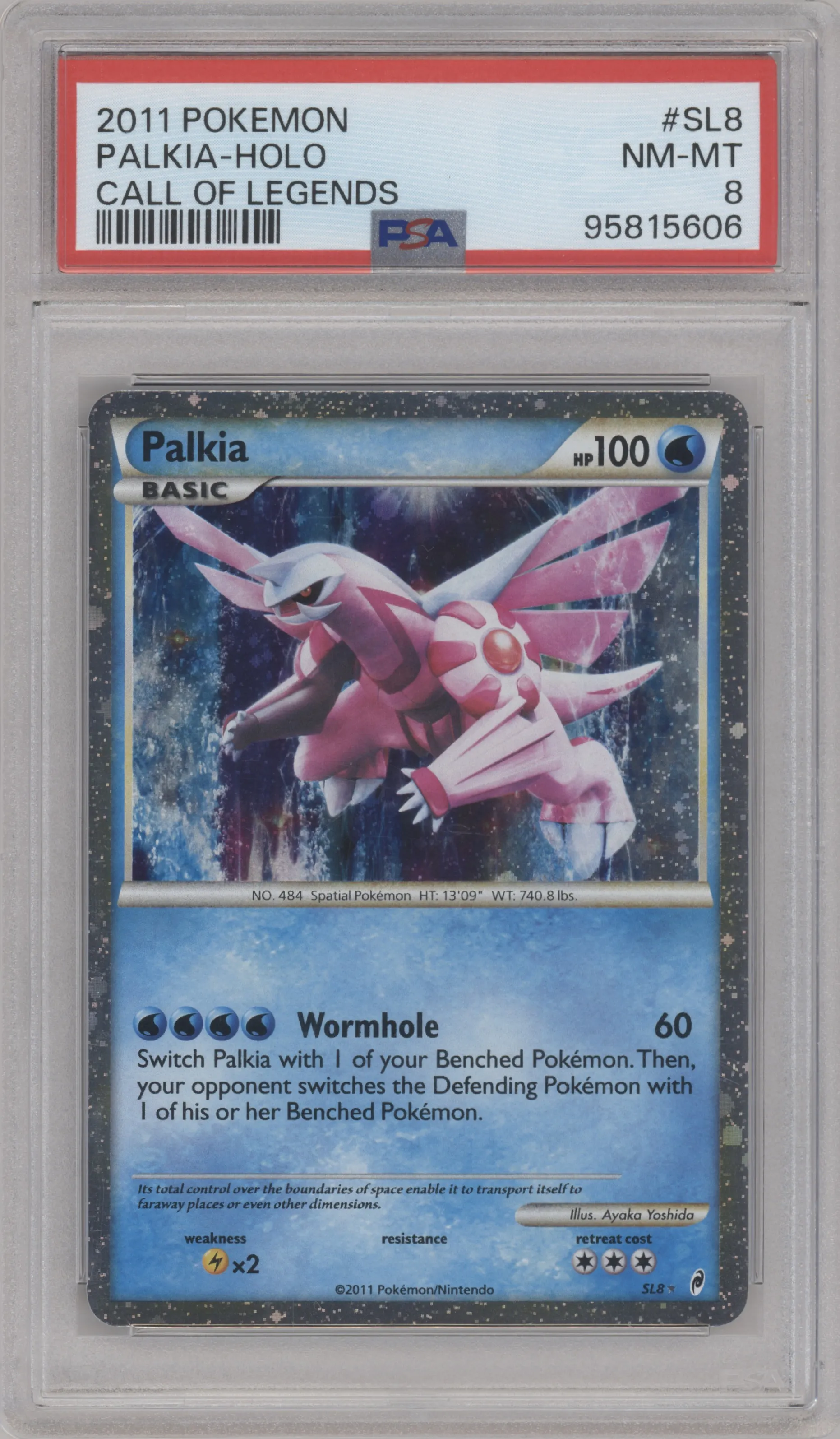 Palkia from the 2011 Pokemon  set graded by PSA and given an overall grade of 8.