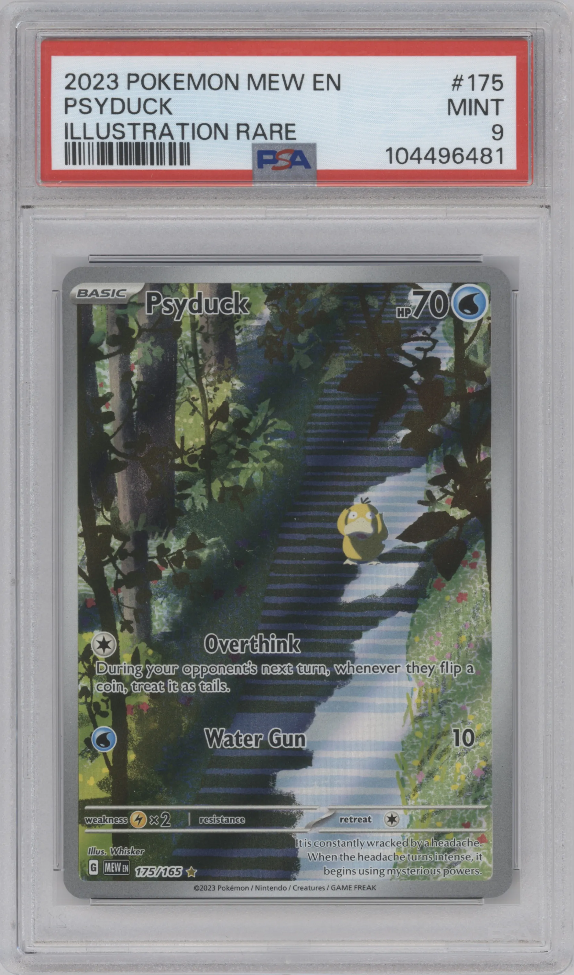 Psyduck from the 2023 Pokemon SV set graded by PSA and given an overall grade of 9.