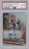 Brock Bowers from the 2023 Bowman Chrome University set featuring a Refractor parallel graded by PSA and given an overall grade of 10.