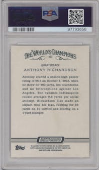 Anthony Richardson from the 2023 Topps Composite set graded by PSA and given an overall grade of 10.