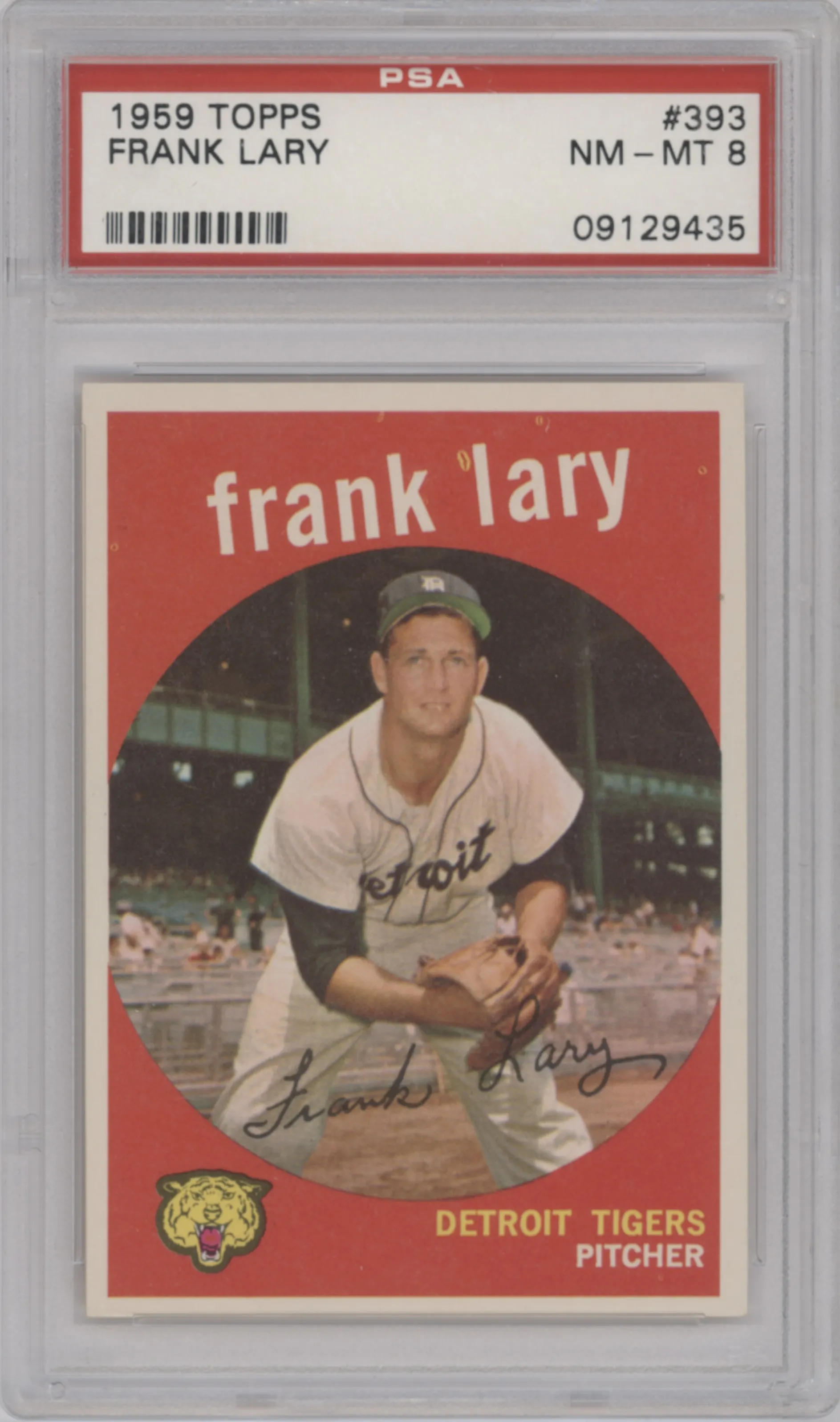Frank Lary from the 1959 Topps set graded by PSA and given an overall grade of 8.